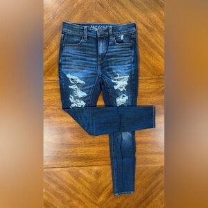 American Eagle Outfitters Dark Blue Distressed Skinny Jeans